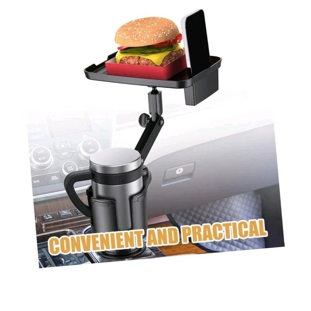 9513 Car Cup Holder Expander with Tray 360° Rotating Adjustable Table Base New